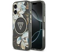 CG MOBILE Guess IML Glitter Flowers Triangle Compatible with MagSafe Case for iPhone 17 (Black)