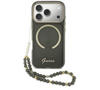 CG MOBILE Guess IML Glitter Lettering Strap Compatible with MagSafe Case for iPhone 17 Pro (Black)