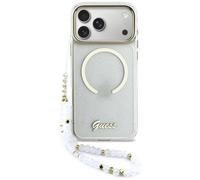 CG MOBILE Guess IML Glitter Lettering Strap Compatible with MagSafe Case for iPhone 17 Pro Max (Transparent)