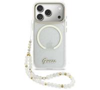 CG MOBILE Guess IML Glitter Lettering Strap Compatible with MagSafe Case for iPhone 17 Pro (Transparent)