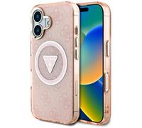 CG MOBILE Guess IML Metal Glitter 4G Circle Triangle Compatible with MagSafe Case for iPhone 16 (Pink)