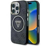 CG MOBILE Guess IML Metal Glitter 4G Circle Triangle Compatible with MagSafe Case for iPhone 16 Pro Max (Black)