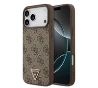 CG MOBILE Guess Leather 4G Triangle Rhinestone Compatible with MagSafe Case for iPhone 17 Pro (Brown)