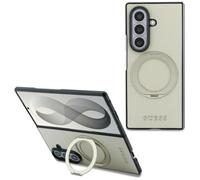 CG MOBILE Guess Magnetic Ring Kickstand Grained Classic Logo Compatible with MagSafe Case for Samsung Galaxy Z Flip8 (Beige)