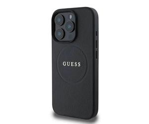CG MOBILE Guess Magsafe PU Grained Hard Case With Gold Ring For iPhone 16 Pro Max - Black