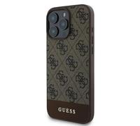 CG MOBILE Guess PU 4G Leather Hard Case with Bottom Stripe For iPhone 16 Pro, Premium Material, Extra Shield Protection, Precise Cutouts, Drop Protection, Slim Profile, Easy Snap-On - Brown