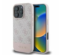 CG MOBILE Guess PU 4G Leather Hard Case with Bottom Stripe For iPhone 16 Pro, Premium Material, Extra Shield Protection, Precise Cutouts, Drop Protection, Slim Profile, Easy Snap-On - Pink