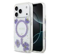 CG MOBILE Guess Resin Flower Glitter Compatible with MagSafe Case for iPhone 17 Pro Max (Purple)