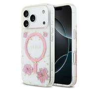 CG MOBILE Guess Resin Flower Glitter Compatible with MagSafe Case for iPhone 17 Pro (Pink)