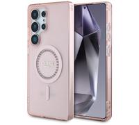 CG MOBILE Guess Rhinestones Printed Classic Logo Compatible with MagSafe Case for Samsung Galaxy S25 Ultra (Pink)