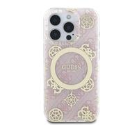 CG Mobile Hard Case Compatible with iPhone 16 Pro Guess IML 4G Design with Peony, Compatible with Magsafe, Drop Protection, Comfortable Grip, Scratch Resistance, Precise Cutouts (Pink)