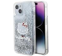 CG Mobile Hello Kitty HKHCP15SLIKHET Case for iPhone 15 6.1 Inch Silver Hard Case Liquid Glitter Charms Kitty Head