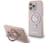 CG MOBILE Hello Kitty HKHMP15XHRSGEP Case for iPhone 15 Pro Max 6.7 Inch Pink Hard Case Ring Stand Glitter Electrop Logo