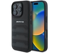 CG MOBILE AMG AMHCP16XGSEBK Case for iPhone 16 Pro Max 6.9 Inch Black Hard Case Leather Debossed Lines Black Logo