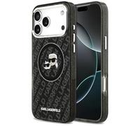 CG MOBILE Karl Lagerfeld IML Glitter Karl & Choupette Heads Logo Compatible with MagSafe Case for iPhone 17 Pro Max (Black)