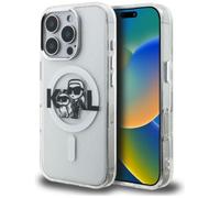 CG MOBILE Karl Lagerfeld IML Glitter Karl & Choupette Sketch Logo Compatible with MagSafe Case for iPhone 16 Pro (Transparent)