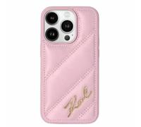 CG Mobile Karl Lagerfeld KLHCP15XPQDSMGP Case for iPhone 15 Pro Max 6.7 Inch Pink Hard Case Diagonal Quilted Script