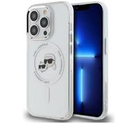 CG Mobile Karl Lagerfeld KLHMP14LHLSKCH Case for iPhone 14 Pro 6.1 Inch White Hard Case IML Metal Karl & Choupette Head