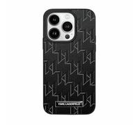 CG Mobile Karl Lagerfeld KLHMP15XPKHPORPK Phone Cases for iPhone 15 Pro Max 6.7 Inch Hard Case Black Leather Monogram Metal Logo