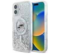 CG MOBILE Karl Lagerfeld KLHMP16MLGKCSGH Case for iPhone 16 Plus 6.7 Inch Transparent Liquid Glitter Karl & Choupette Head