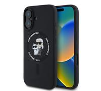 CG MOBILE Karl Lagerfeld KLHMP16SSCMKCRHK Case for iPhone 16 6.1 Inch Black Hard Case Silicone Karl & Choupette Heads Ring