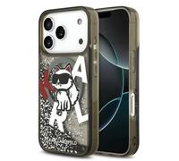 CG MOBILE Karl Lagerfeld Liquid Glitter Choupette Logo Compatible with MagSafe Case for iPhone 17 Pro Max (Black)
