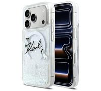 CG MOBILE Karl Lagerfeld Liquid Glitter Karl Script Log Compatible with MagSafe Case for iPhone 17 Pro (Transparent)