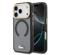 CG MOBILE Lacoste Shockproof Transparent Frosted Gold Logo Compatible with MagSafe Case for iPhone 17 Pro (Black)