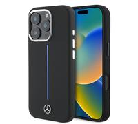 CG MOBILE Mercedes-Benz HC Phone Case Designed for iPhone 16 Pro, Durable, Shock Proof, Compatible with Magsafe, Silicone with Blue Stripe Case Black