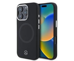 CG MOBILE Mercedes-Benz HC Phone Case Designed for iPhone 16 Pro Max, Durable, Shock Proof, Compatible with Magsafe, Silicone Tonal Logo Case Black
