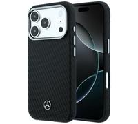 CG MOBILE Mercedes Half Leather Look Wood Look Compatible with MagSafe Case for iPhone 18 Pro Max / 17 Pro Max (Black)