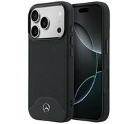 CG MOBILE Mercedes Leather Wood Effect and Curve Compatible with MagSafe Case for iPhone 17 Pro (Black)
