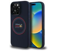 CG MOBILE Red Bull RBHMP16L24SIILVR Case for iPhone 16 Pro 6.3 Inch Navy Blue Licensed Silicone Red Ring MagSafe Compatible