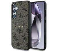 CG MOBILE Under Licence Guess Case for S25 Plus Brown Leather 4G Coloured Ring Classic Logo Compatible with MagSafe