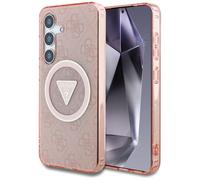 CG MOBILE Under Licence Guess Case for S25 Ultra Pink 4G Glitter Triangle Buttons Compatible with MagSafe