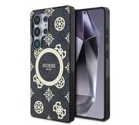 CG MOBILE Under License Guess Case for S25 Brown 4G Background Gold Electroplated Peony Pattern Compatible with MagSafe