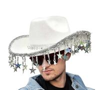 CGACCSD Girls Cowgirl Hat with Tassels, Bling Cowboy Hats for Women - Glittering Cowgirl Hat Party Costumes - Five Point Star Tassels Headpiece for Cosplay Stage Performance