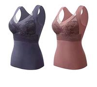 CgamlYunneyl 2-in-1 Built-in Bra Thermal Underwear, High Stretch Tank Tops for Women (2PCS B,L)