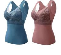 CgamlYunneyl 2-in-1 Built-in Bra Thermal Underwear, High Stretch Tank Tops for Women (2PCS H,2XL)