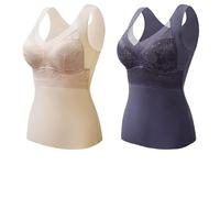 CgamlYunneyl 2-in-1 Built-in Bra Thermal Underwear, High Stretch Tank Tops for Women (2PCS K,4XL)