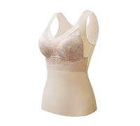 CgamlYunneyl 2-in-1 Built-in Bra Thermal Underwear, High Stretch Tank Tops for Women (Beige, XL)
