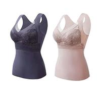 CgamlYunneyl 2-in-1 Built-in Bra Thermal Underwear, High Stretch Thermal Tank Tops for Women (2PCS A,XL)