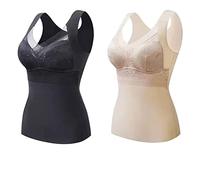 CgamlYunneyl 2-in-1 Built-in Bra Thermal Underwear, High Stretch Thermal Tank Tops for Women (2PCS C,L)