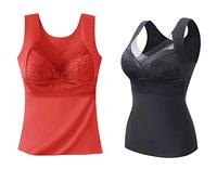 CgamlYunneyl 2-in-1 Built-in Bra Thermal Underwear, High Stretch Thermal Tank Tops for Women (2PCS D,L)