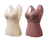 CgamlYunneyl 2-in-1 Built-in Bra Thermal Underwear, High Stretch Thermal Tank Tops for Women (2PCS J,3XL)