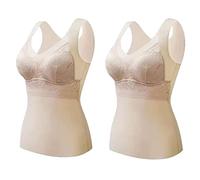 CgamlYunneyl 2-in-1 Built-in Bra Thermal Underwear & Tank Tops for Women, High Stretch Thermal with Bra (2PCS F,2XL)