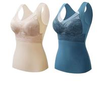 CgamlYunneyl 2PCS 2-in-1 Built-in Bra Thermal Underwear, High Stretch Thermal Tank Tops for Women (2PCS I,L)
