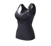 CgamlYunneyl 2PCS 2-in-1 Built-in Bra Thermal Underwear, High Stretch Thermal Tank Tops for Women (Black, 2XL)