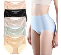 CgamlYunneyl Seamless Ice Silk Mid Waisted Breathable Soft Stretchy Panties,5PCS Ultra-thin Non-marking Ice Silk Underwear (5PCS D,L)