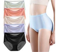 CgamlYunneyl Seamless Ice Silk Mid Waisted Breathable Soft Stretchy Panties,5PCS Ultra-thin Non-marking Ice Silk Underwear (5PCS G,L)
